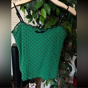 Vintage H&M Green Camisole with Black Polka Dots